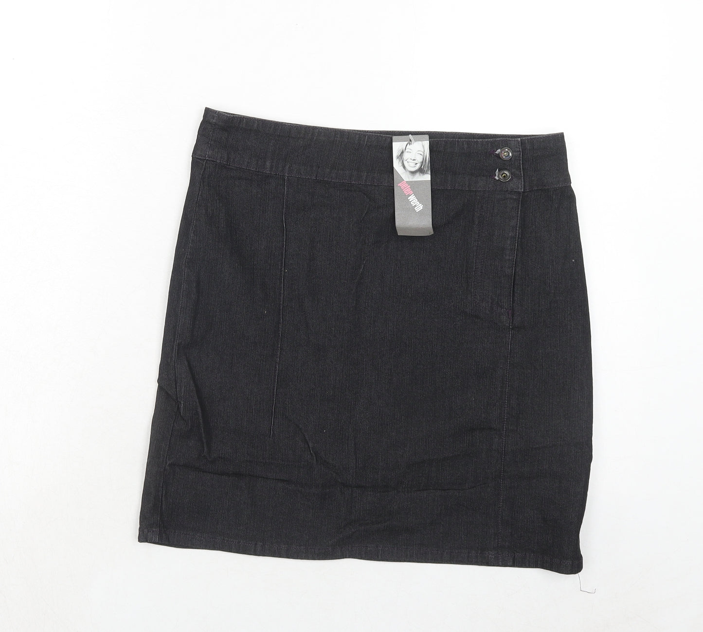 Peter Werth Womens Black Cotton Mini Skirt Size 10 Button