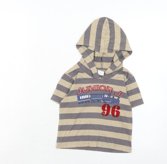 Debenhams Boys Brown Striped Cotton Pullover Hoodie Size 4-5 Years Pullover