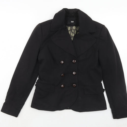 H&M Womens Black Cotton Jacket Blazer Size 12