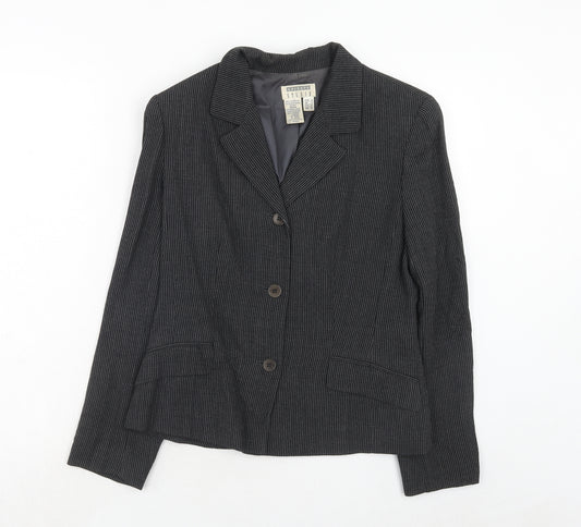 Studio Womens Black Striped Viscose Jacket Blazer Size 6
