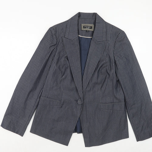 Principles Womens Blue Striped Polyester Jacket Suit Jacket Size 16