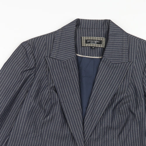 Principles Womens Blue Striped Polyester Jacket Suit Jacket Size 16