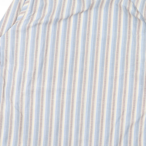 John Charles Mens Blue Striped Polyester Button-Up Size 16.5 Collared Button