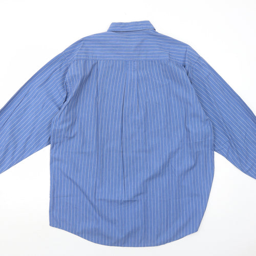 Fosters Mens Blue Striped Cotton Dress Shirt Size L Collared Button