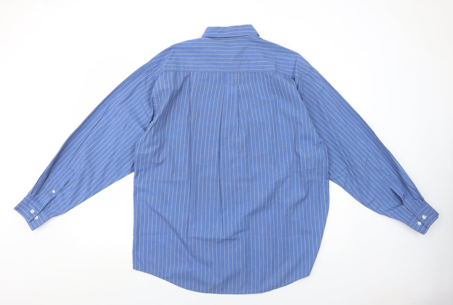 Fosters Mens Blue Striped Cotton Dress Shirt Size L Collared Button