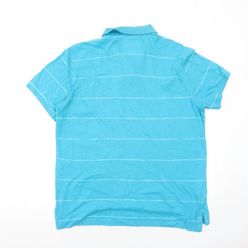 H&M Mens Blue Striped Cotton Polo Size L Collared Button