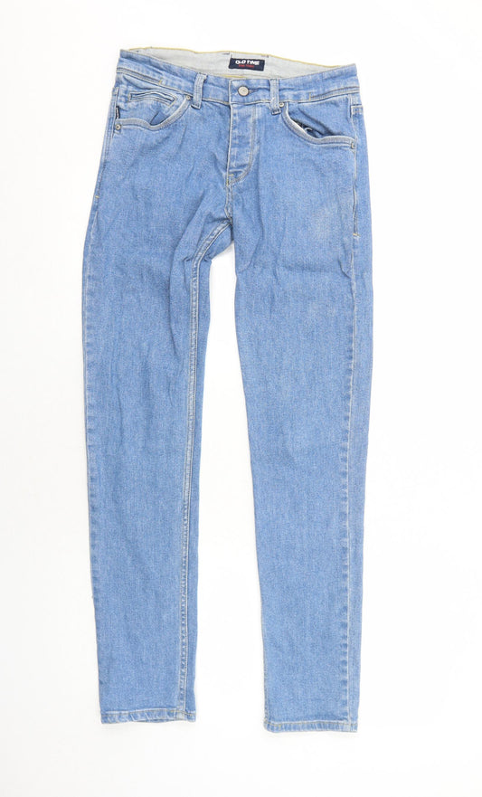 Old Time Mens Blue Cotton Skinny Jeans Size 31 in L32 in Regular Button
