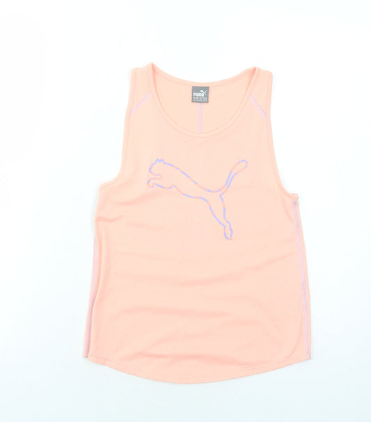 PUMA Girls Pink Cotton Basic Tank Size 9-10 Years Scoop Neck Pullover
