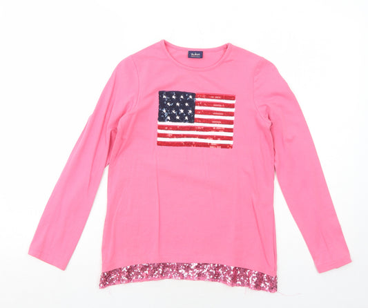 Blu Kids Girls Pink Cotton Basic T-Shirt Size 8 Years Crew Neck Pullover - American Flag
