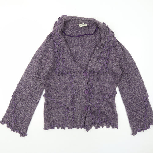 BASSINI Womens Purple V-Neck Polyester Cardigan Jumper Size L