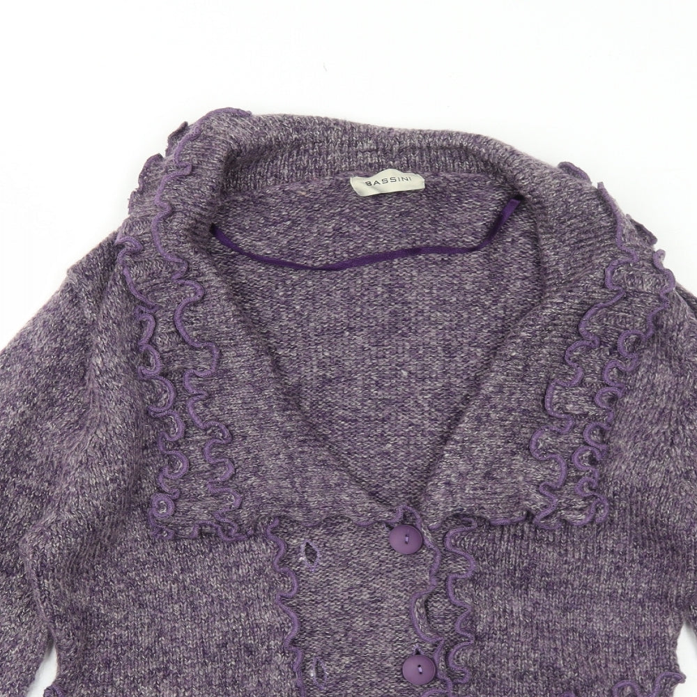 BASSINI Womens Purple V-Neck Polyester Cardigan Jumper Size L