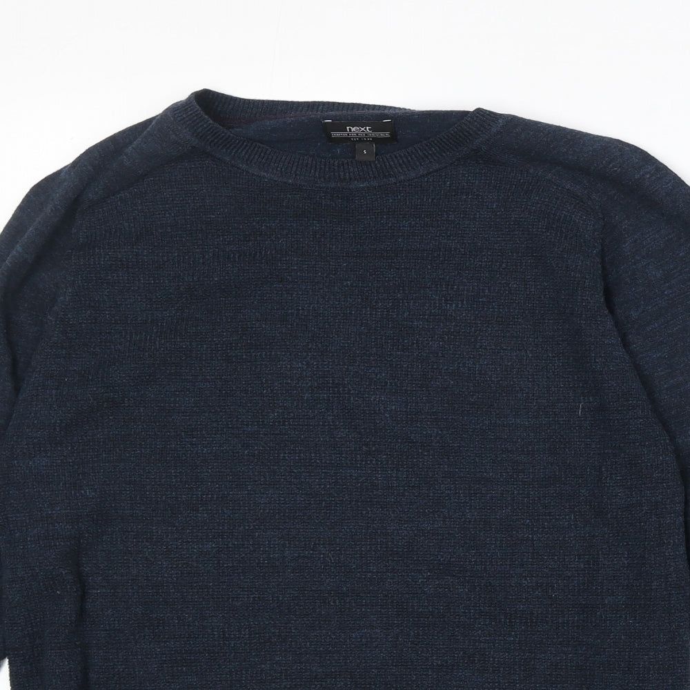 NEXT Mens Blue Round Neck Cotton Pullover Jumper Size S Long Sleeve
