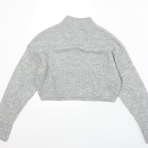 New Look Girls Grey Mock Neck Acetate Pullover Jumper Size 10-11 Years Pullover - Ribbed Cropped