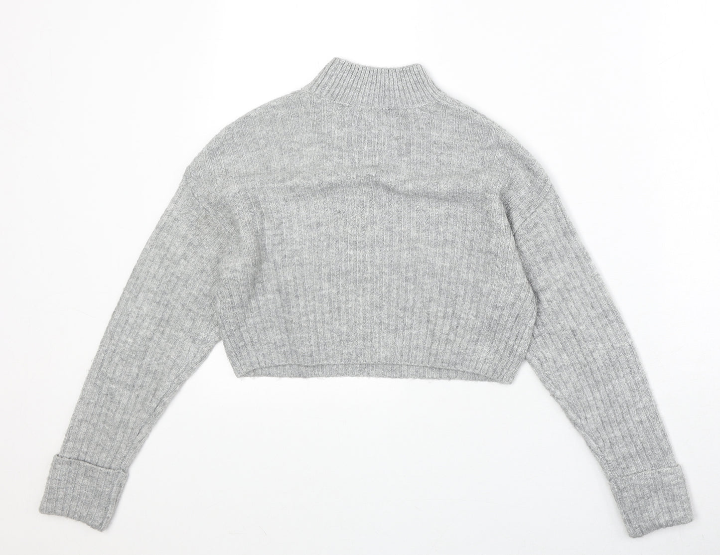 New Look Girls Grey Mock Neck Acetate Pullover Jumper Size 10-11 Years Pullover - Ribbed Cropped
