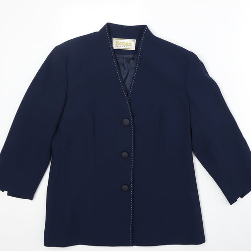 Roman Womens Blue Polyester Jacket Blazer Size 14