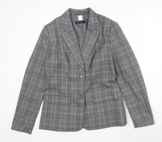 BPC Womens Grey Plaid Polyester Jacket Suit Jacket Size 14