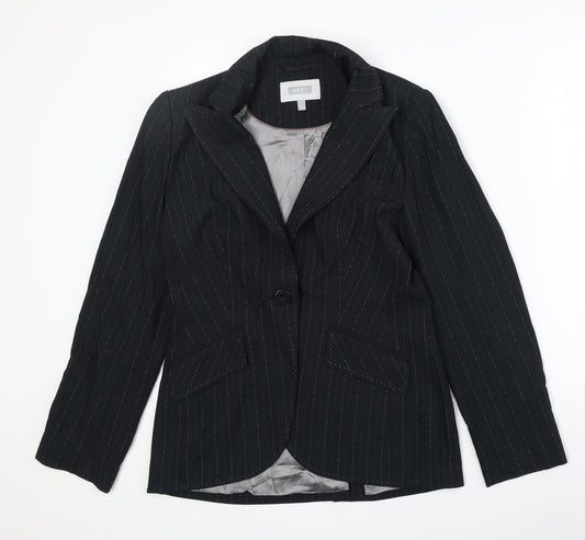 NEXT Womens Black Pinstripe Polyester Jacket Suit Jacket Size 10