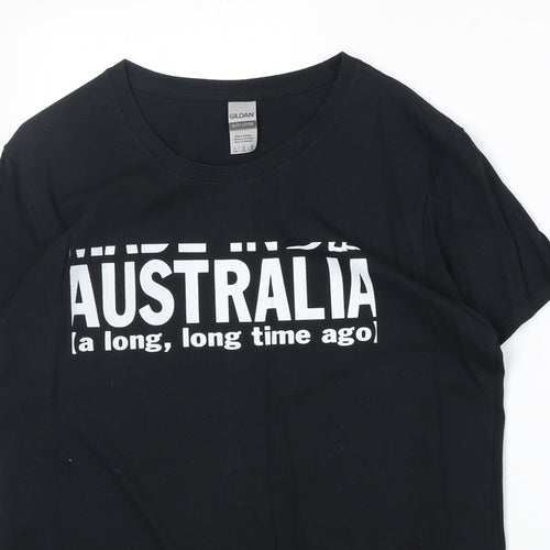 Gildan Mens Black Cotton T-Shirt Size L Round Neck - Australia