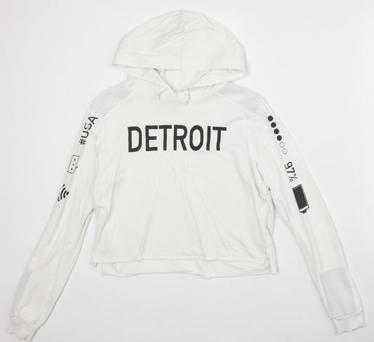 New Look Girls White Cotton Pullover Hoodie Size 14-15 Years Pullover - Detroit