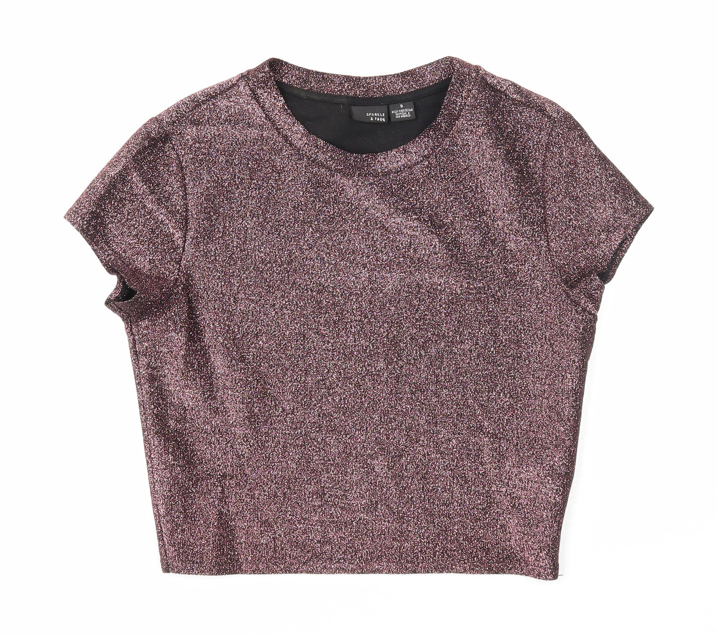 Sparkle & Fade Womens Purple Geometric Viscose Basic T-Shirt Size S Round Neck