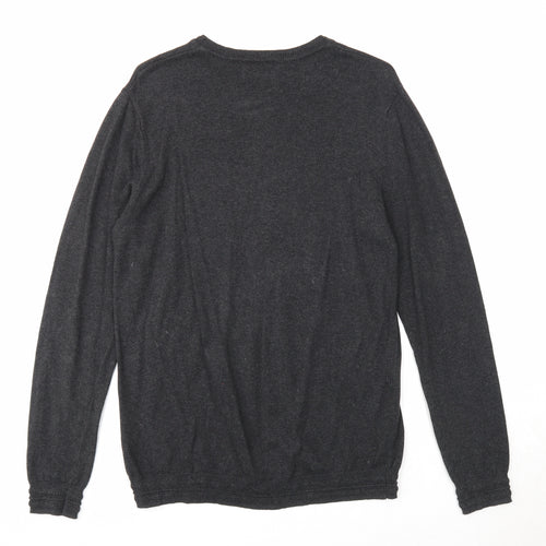 Curated Mens Grey Round Neck Cotton Pullover Jumper Size S Long Sleeve