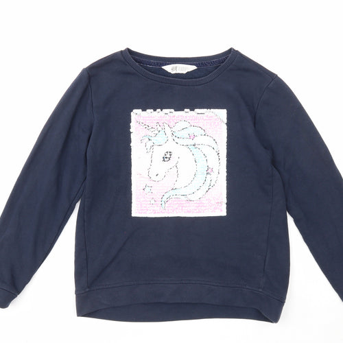 H&M Girls Blue Cotton Pullover Sweatshirt Size 9-10 Years Pullover - Unicorn