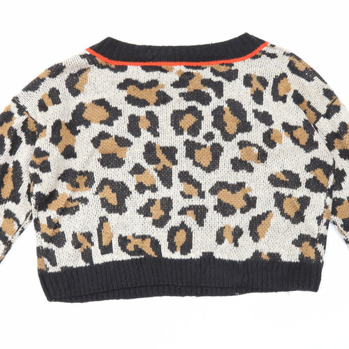 Full Circle Womens Beige V-Neck Animal Print Acrylic Pullover Jumper Size XL - Leopard Pattern