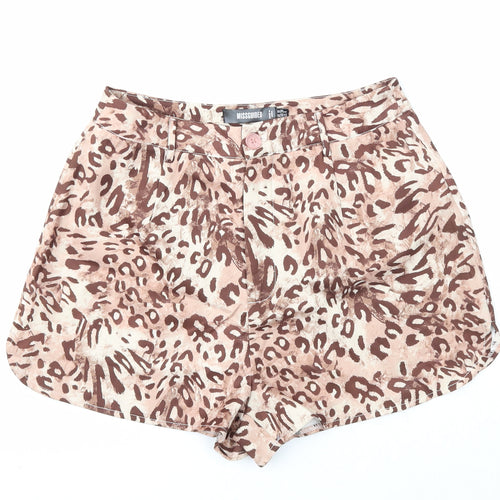 Missguided Womens Brown Animal Print Polyester Hot Pants Shorts Size 10 Regular Zip - Leopard Print