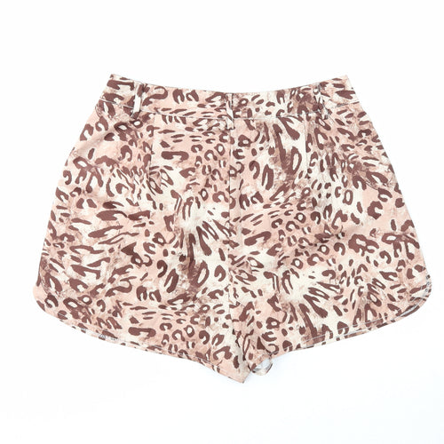 Missguided Womens Brown Animal Print Polyester Hot Pants Shorts Size 10 Regular Zip - Leopard Print