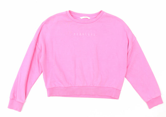 Marks and Spencer Girls Pink Cotton Pullover Sweatshirt Size 9-10 Years Pullover - Fearless