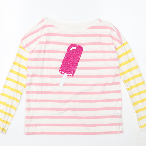 Gap Girls Multicoloured Striped Cotton Basic T-Shirt Size L Boat Neck Pullover - Ice Cream