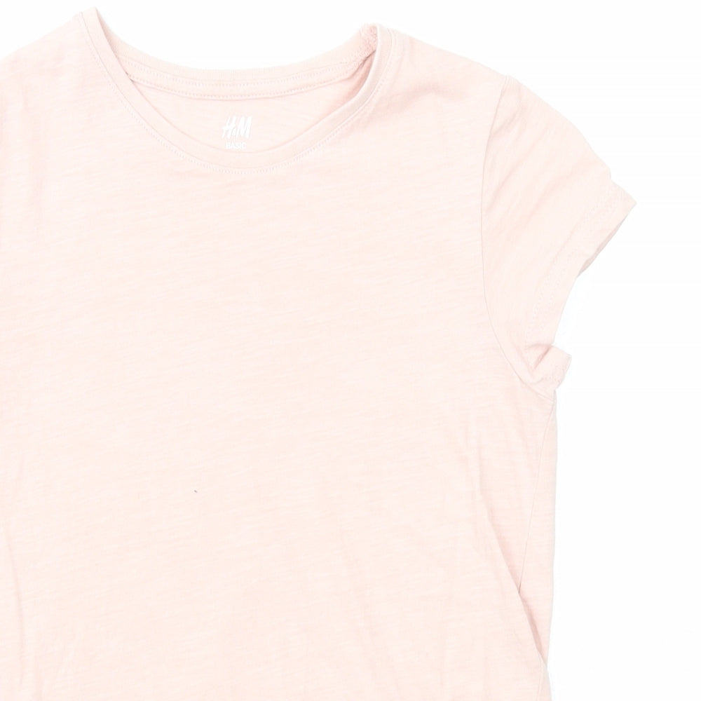 H&M Girls Beige Cotton Basic T-Shirt Size 7-8 Years Round Neck Pullover