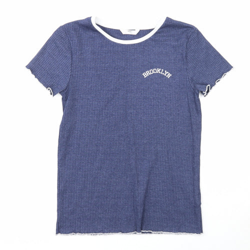 Marks and Spencer Girls Blue Polyester Basic T-Shirt Size 12-13 Years Round Neck Pullover - Brooklyn