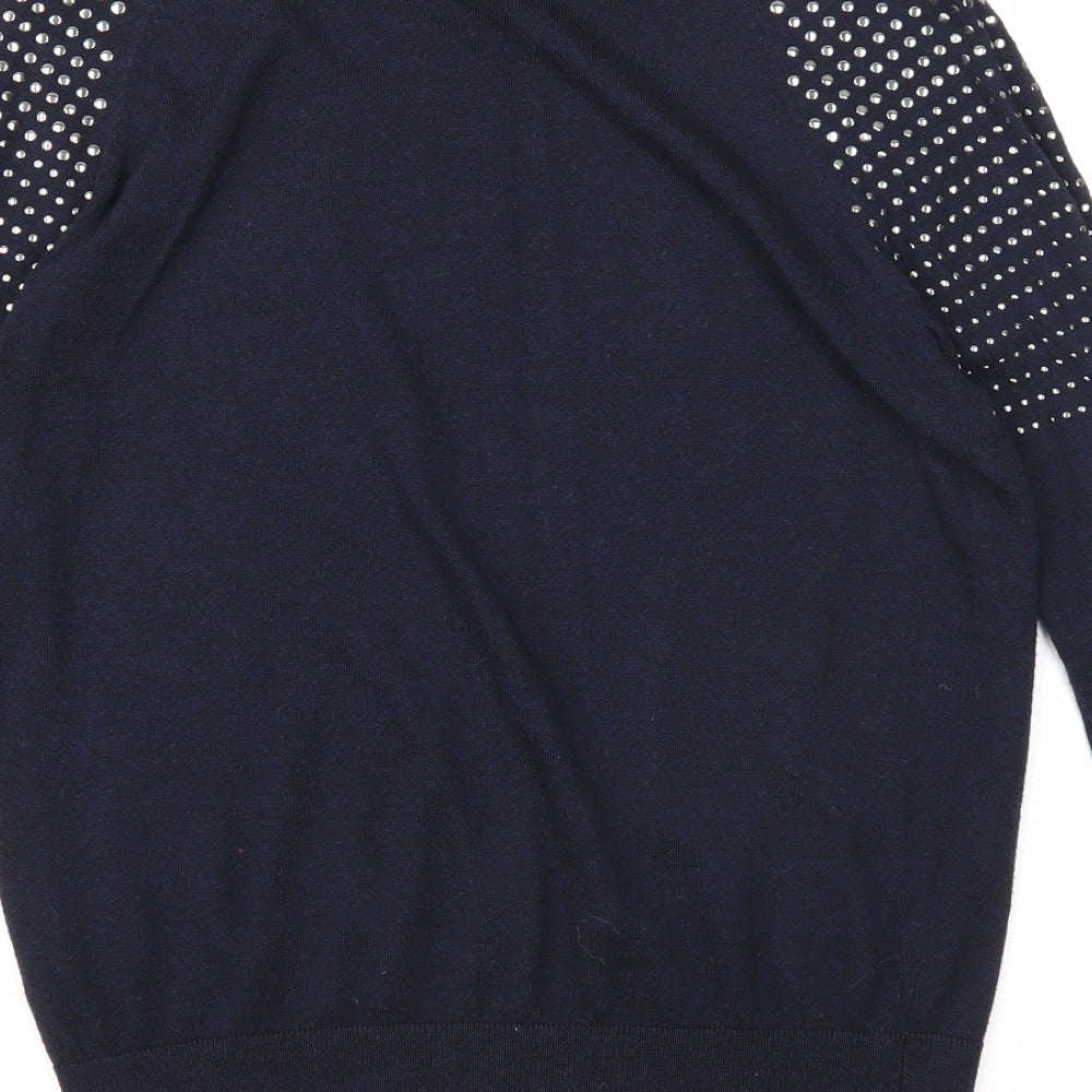 Mia Moda Womens Blue Round Neck Polyester Pullover Jumper Size S