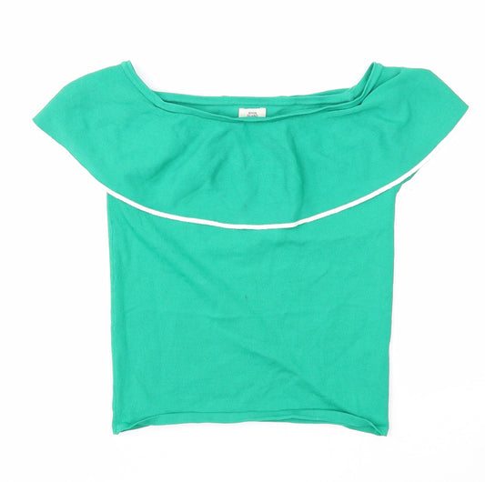River Island Girls Green Viscose Basic Blouse Size 11-12 Years Off the Shoulder Pullover - Bardot