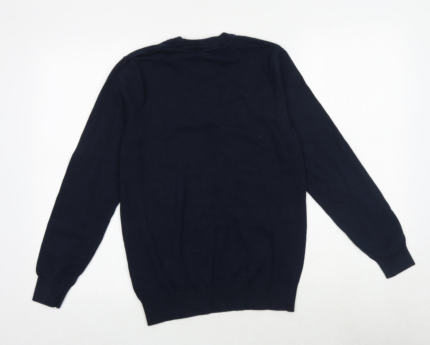 Marks and Spencer Mens Blue Round Neck Cotton Pullover Jumper Size XS Long Sleeve - Ding Dong