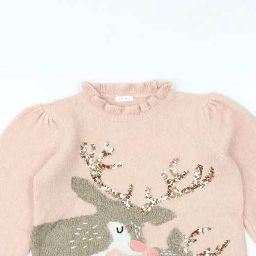 NEXT Girls Pink Mock Neck Acrylic Pullover Jumper Size 10 Years Pullover - Deer Print