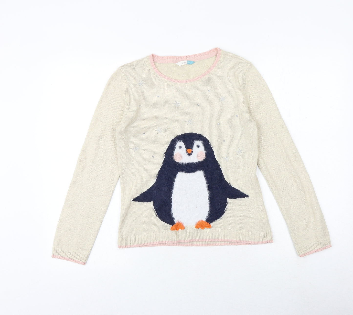 John Lewis Girls Brown Round Neck Acrylic Pullover Jumper Size 10 Years Pullover - Penguim