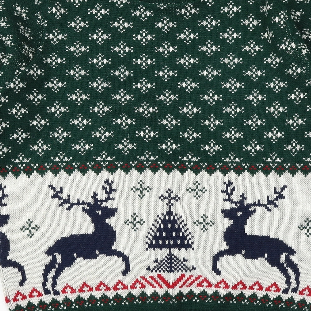 Topman Mens Green Round Neck Fair Isle Acrylic Pullover Jumper Size M Long Sleeve - Christmas Reindeer
