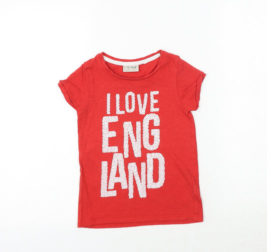 NEXT Girls Red 100% Cotton Basic T-Shirt Size 5 Years Round Neck Pullover - I Love England