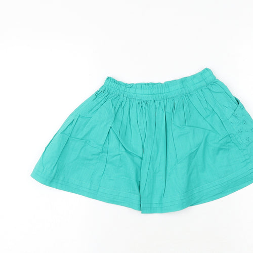 NEXT Girls Green 100% Cotton A-Line Skirt Size 4-5 Years Regular Pull On - Broderie Anglaise