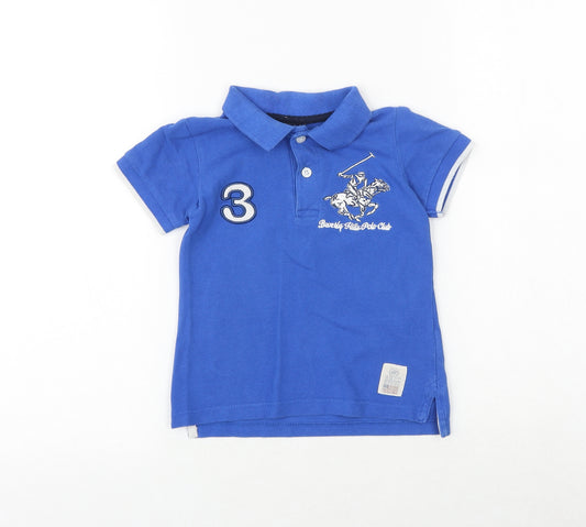 Beverly Hills Polo Club Boys Blue 100% Cotton Basic Polo Size 5-6 Years Collared Button