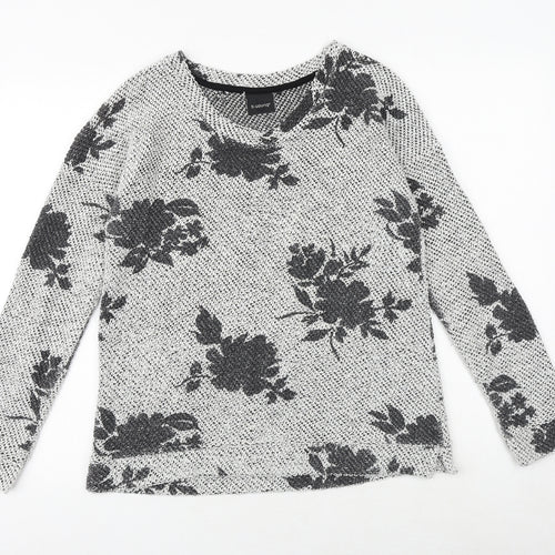 b.young Womens Grey Boat Neck Floral Cotton Pullover Jumper Size L
