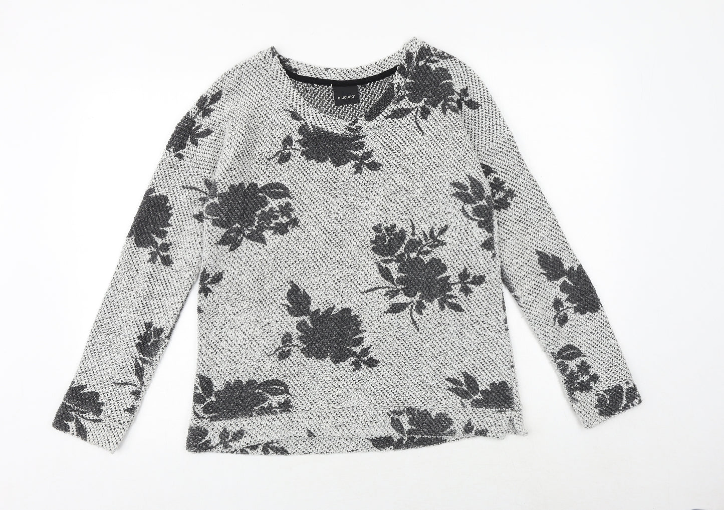 b.young Womens Grey Boat Neck Floral Cotton Pullover Jumper Size L