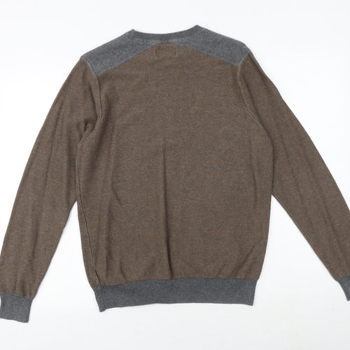 Marks and Spencer Mens Brown Round Neck Cotton Pullover Jumper Size M Long Sleeve