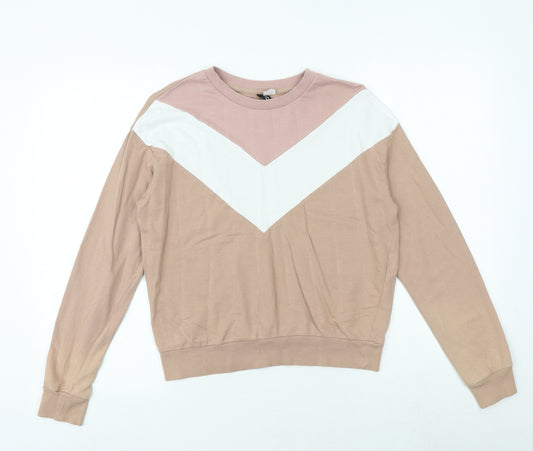 H&M Womens Pink Colourblock 100% Cotton Pullover Sweatshirt Size S Pullover