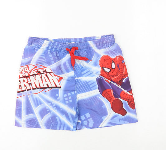 Spiderman Boys Blue Geometric Polyester Bermuda Shorts Size 9-10 Years Regular Drawstring
