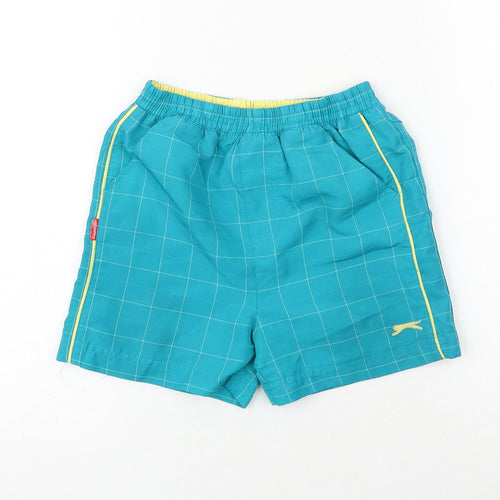Slazenger Boys Blue Check Polyester Bermuda Shorts Size 5-6 Years Regular Drawstring