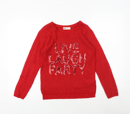 H&M Girls Red Round Neck Acrylic Pullover Jumper Size 11-12 Years Pullover - Live Laugh Party