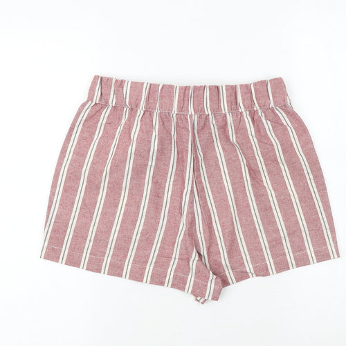 Pull&Bear Womens Red Striped Polyester Bermuda Shorts Size M Regular Tie